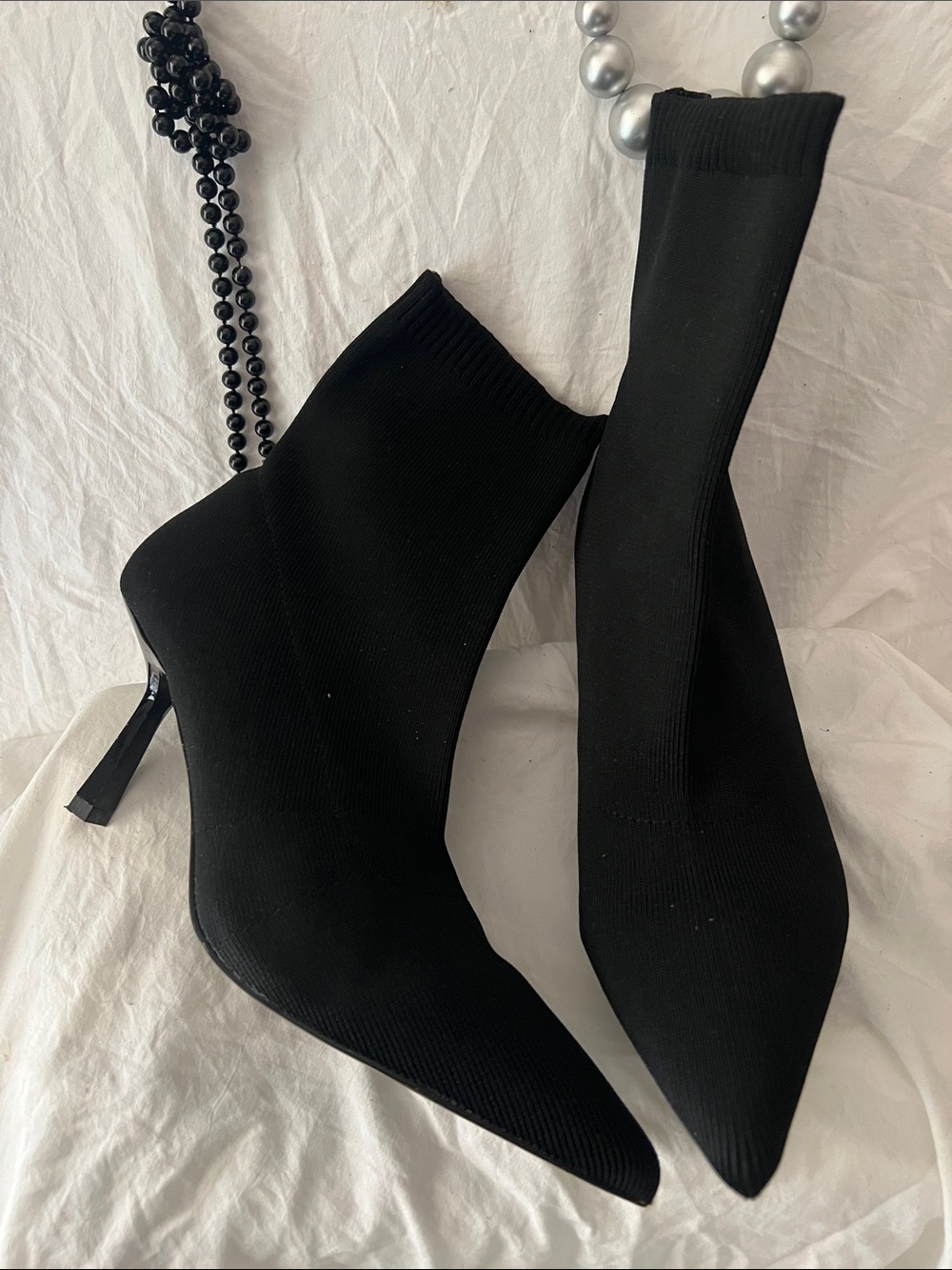 ASOS Black Pointed Sock Ankle Stiletto Boots